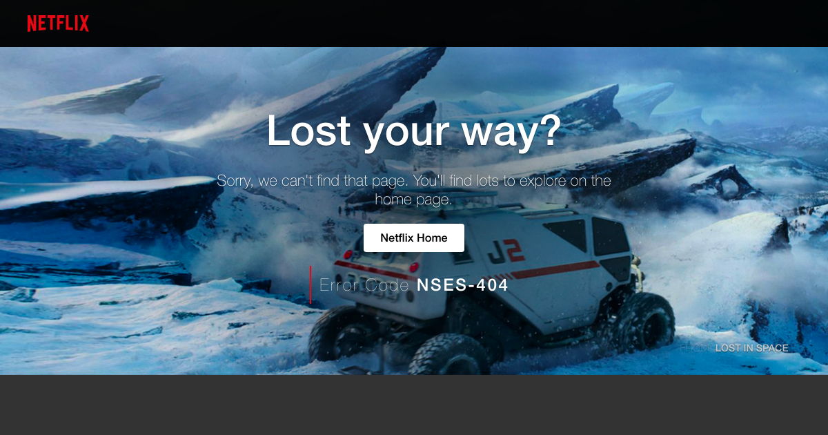 Screenshot della pagina 404 di Netflix