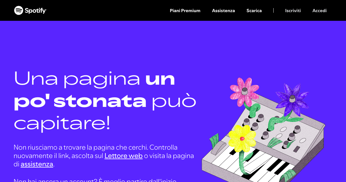 Screenshot della pagina 404 di Spotify