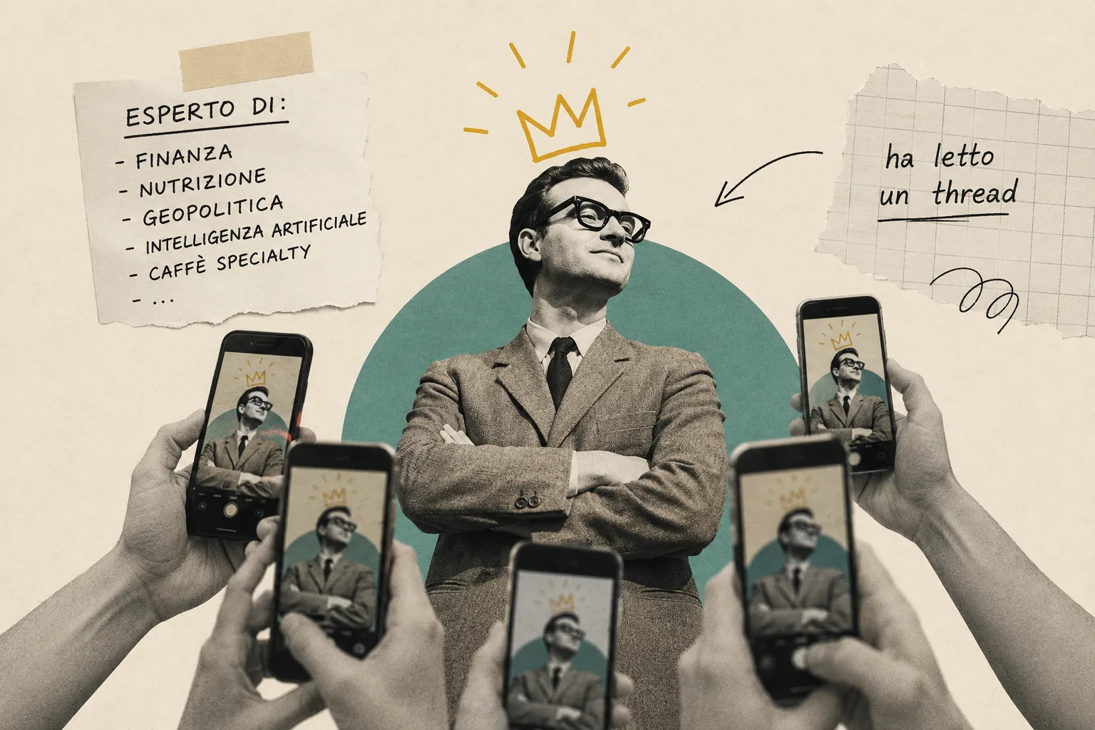 Persona davanti a uno specchio che vede sé stessa incoronata, mentre la realtà suggerisce che ci sia ancora molto da imparare