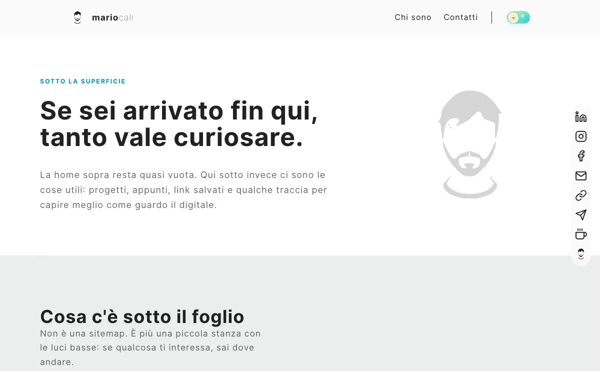 Screenshot della home dopo il taglio della pagina